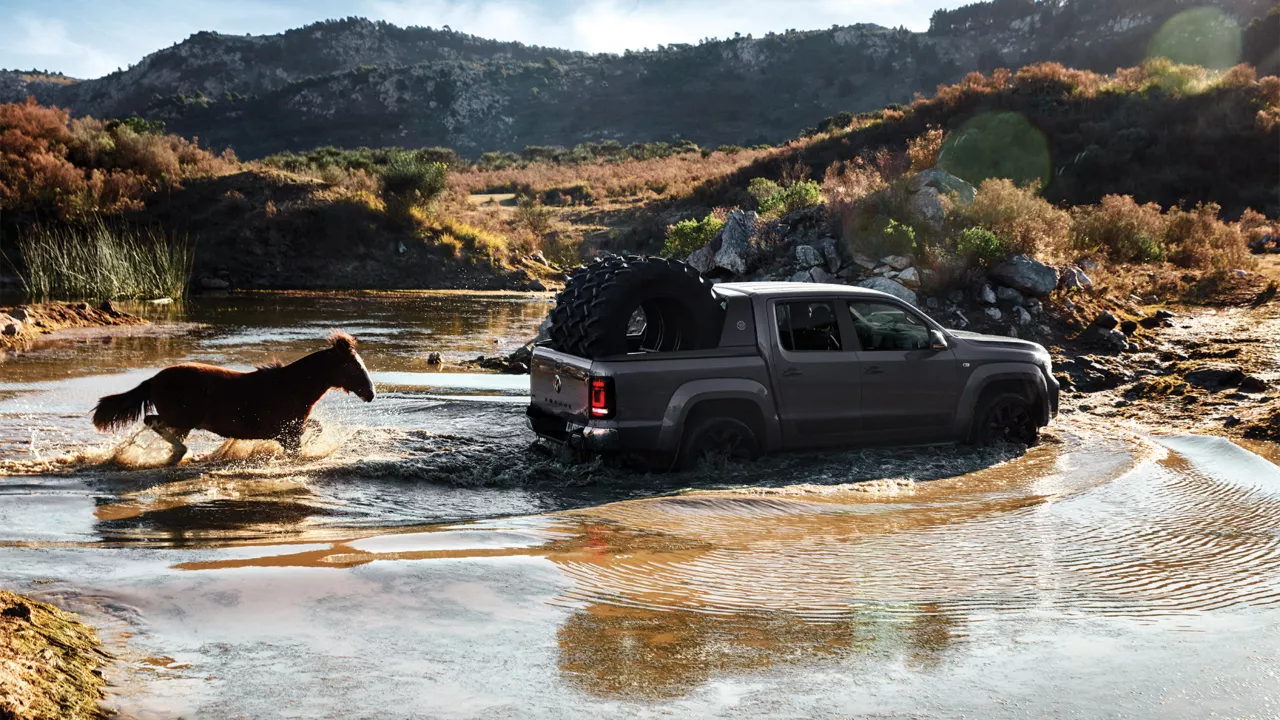 Amarok atravessando o rio